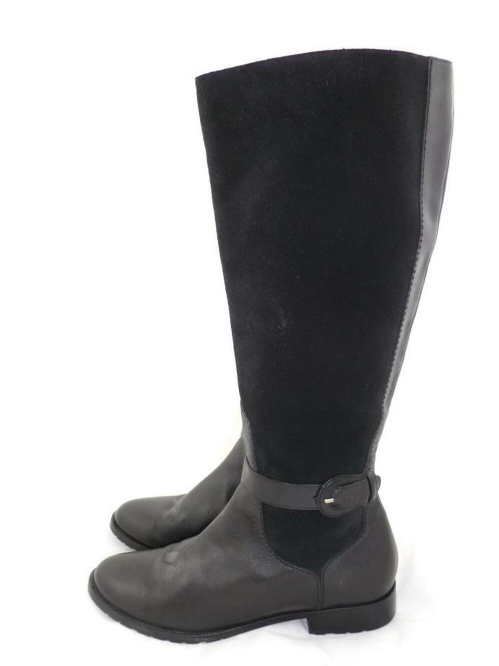 COLE HAAN WOMEN'S 6.5 M USED BLACK SUEDE/LEATHER BUCKLE KNEE HIGH RIDING BOOTS
